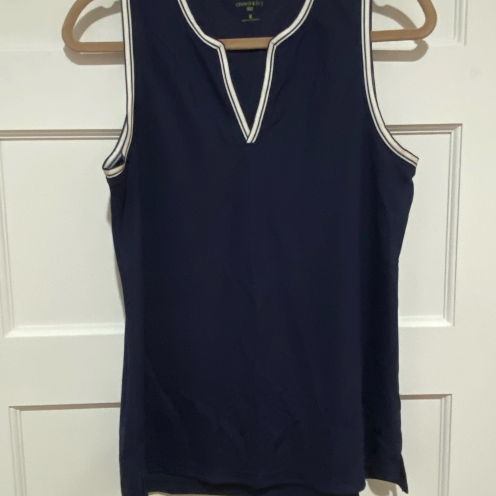 Navy Sleeveless Top with White Trim